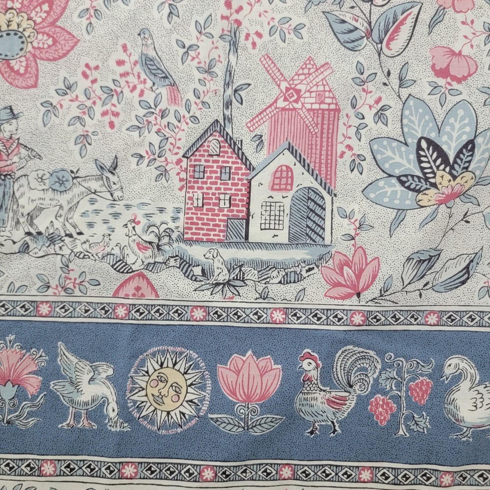 Sheridan Cotton Duvet Cover Blue Pink Floral Farmhouse Windmill Ruffle Trim Full